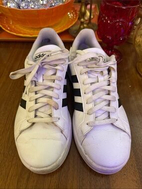 adidas White Sneakers with Black Three Stripes